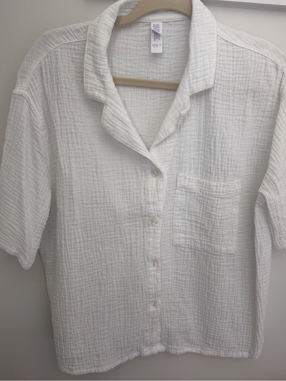 Women’s White Short-Sleeve Button-Up Shirt - Lightweight Gauze